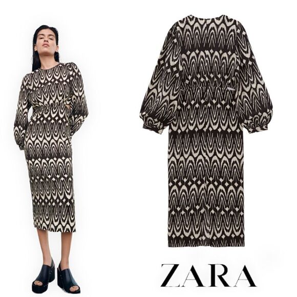 ZARA | Brown | CUT OUT PRINTED DRESS - Picture 1 of 10
